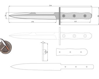 Classic Straight Knife Template | Full Tang Blade Design Plans | DWG, DXF, PDF Format