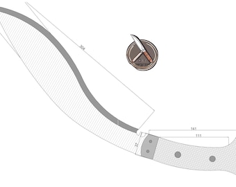 Plantilla de cuchillo kukri / Patrón de hoja digital PDF DWG DXF / Diseño de corte láser CNC DIY / Archivo de cuchillo bushcraft personalizado