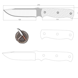 May include: A detailed diagram of a knife design, featuring a blade with a textured surface and a handle with a crosshatch pattern. The knife's total length is 10.6 inches, with the blade at 4.9 inches. Additional views of the handle and a logo are also included.