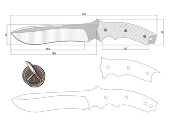 Plantilla de diseño de cuchillo táctico de hoja fija: planos personalizados en PDF, DWG y DXF para la fabricación de cuchillos DIY - Plano de cuchillo táctico para exteriores