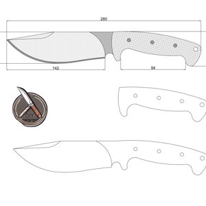 Mall för kniv med fast blad: Ritning för gör-det-själv-jaktkniv (PDF Dwg Dxf)
