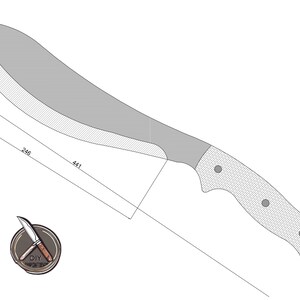 May include: A line drawing of a knife with a 441 mm blade and a 248 mm handle. The knife has a textured handle and a rounded tip.