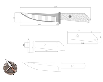 Plantilla digital para cuchillo de chef: Plano de cuchillo de cocina (DWG, DXF, PDF)