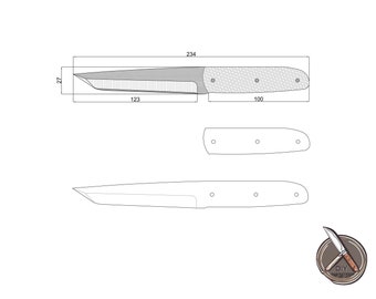 Plantilla digital de cuchillo rebanador clásico, plano de rebanador de chef profesional (DXF, DWG, PDF), diseño de cuchillos DIY, plano de cuchillo de carnicero