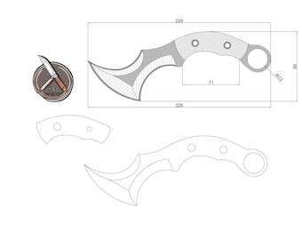 Karambit Knife Template: Advanced Tactical Blade Design (PDF DWG DXF)