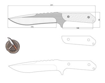 Plantilla digital para cuchillo de filetear: Plano del cuchillo de pescador (PDF, DXF, DWG)