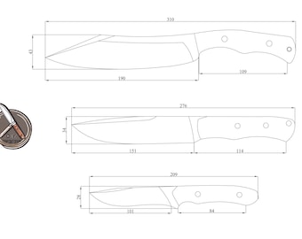 Plantilla de cuchillo de precisión / Diseño de hoja afilada DIY / Disponible en formatos DWG, DXF y PDF / Guía de metalistería y carpintería