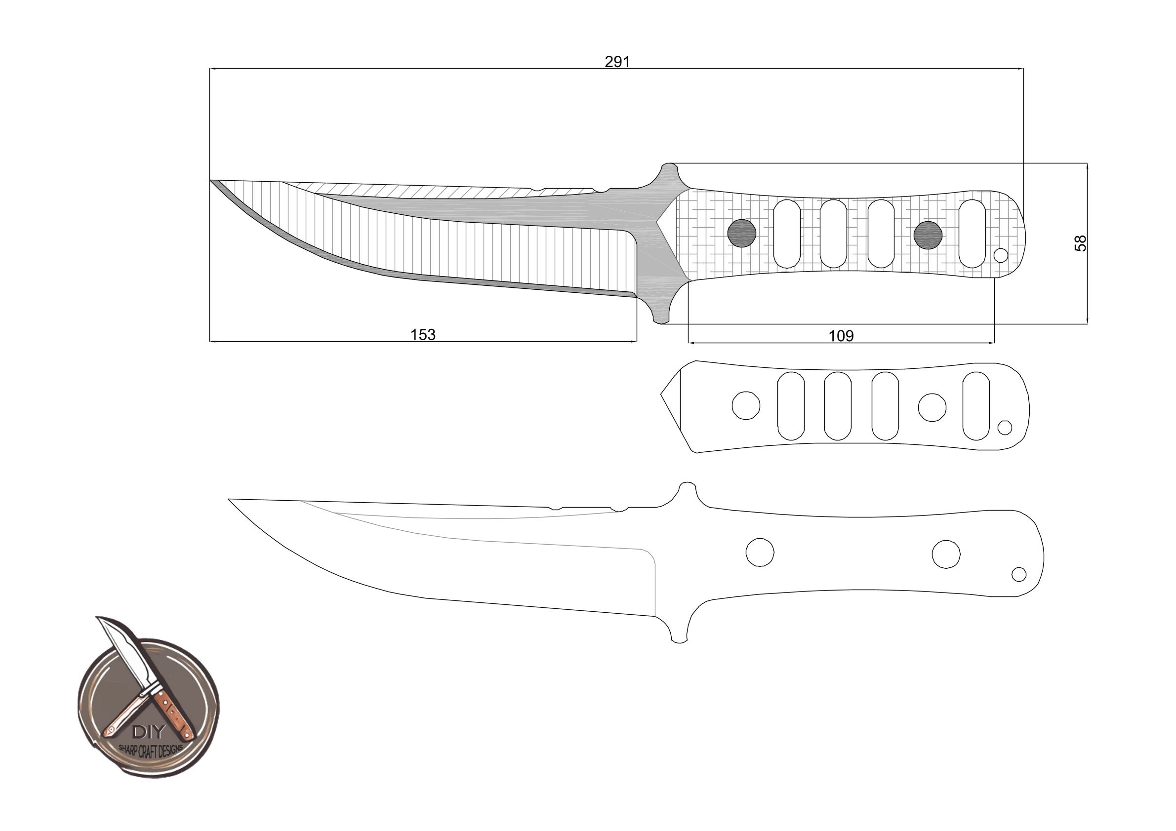 Custom Knife Template Digital Download, DIY Knife Design DXF