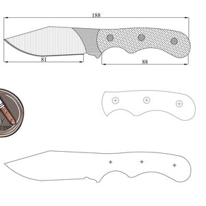 May include: Line drawing of a knife design with measurements in inches. The knife has a 7.87 inch blade and a 3.46 inch handle. The overall length of the knife is 11.34 inches. The drawing also includes a close-up of the handle and a separate drawing of the blade.