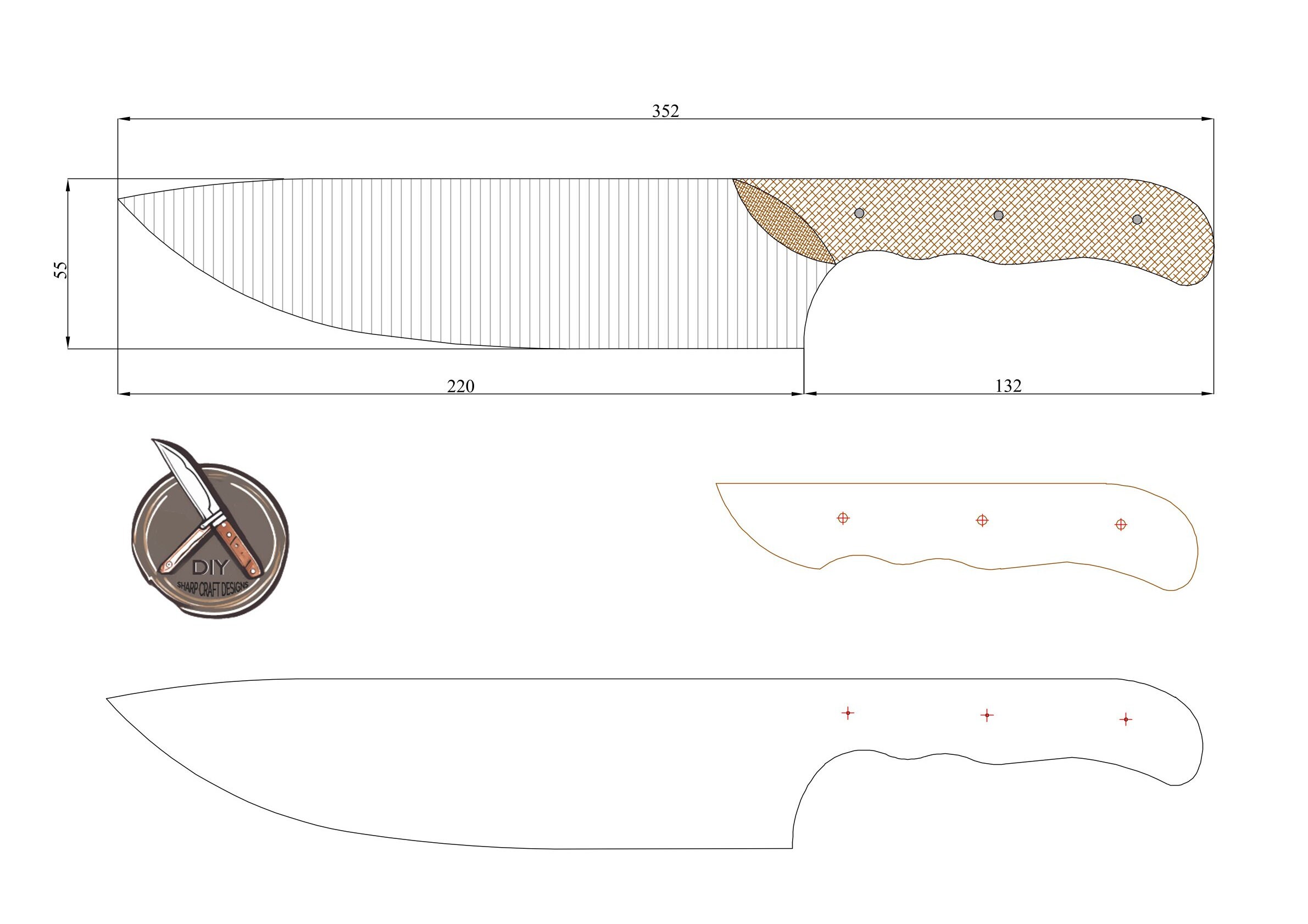 Custom Knife Blueprint & Template for Craftsmen PDF, DWG, DXF Formats