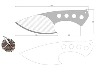 Taktische Skinner Messer Vorlage | Pdf Dxf Dwg Digitaler Download für CNC Laser Cut | Full Tang DIY Häutungsmesser Blueprint