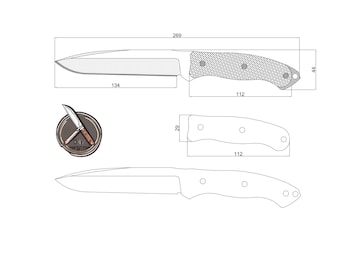 Plantilla para cuchillo de supervivencia: Diseño de cuchillo para exteriores (PDF, DWG, DXF)