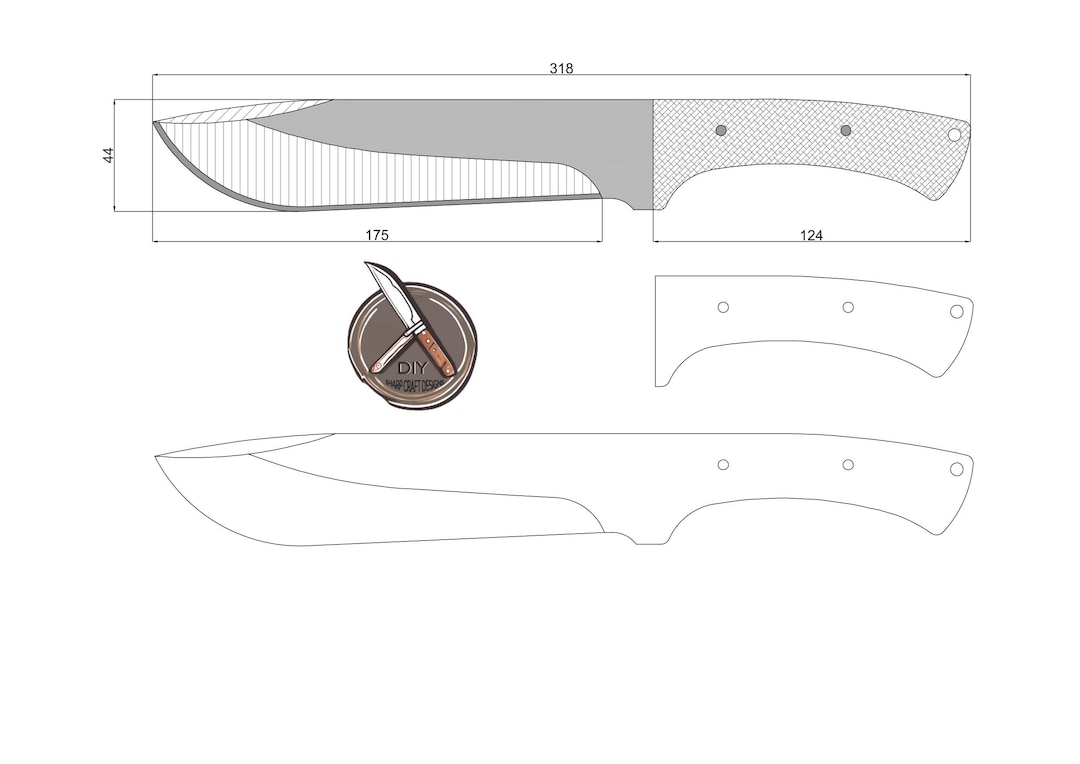 Bowie Knife Template for Diy Knife Makers, Pdf Dwg Dxf Digital Plans