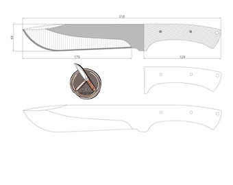 Bowie Knife Template for Diy Knife Makers, Pdf Dwg Dxf Digital Plans, Customizable Knife Design for CNC Cutting
