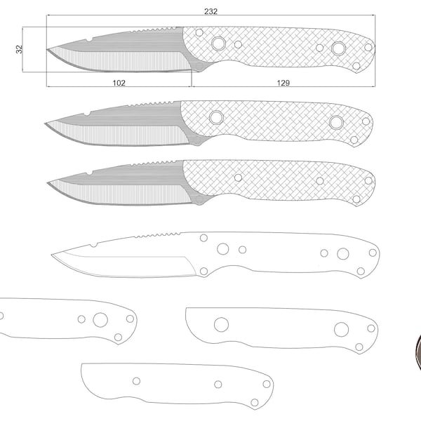 Multi-Model Knife Set Digital Template, EDC and Tactical Knife Design Files DXF Dwg Pdf, DIY Knife Collection Blueprint, Custom Knives Plan