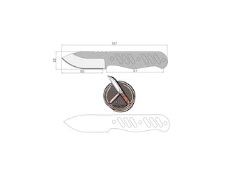 Plantilla para cuchillo de hoja fija de uso diario – Compacto de 167 mm con ranuras para pasadores – Planos digitales en PDF, DWG y DXF, patrón de espiga completa, imprimible a escala 1:1