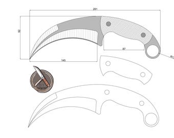 Large Karambit Knife Template: Curved Tactical Blade Design (PDF, DWG, DXF)