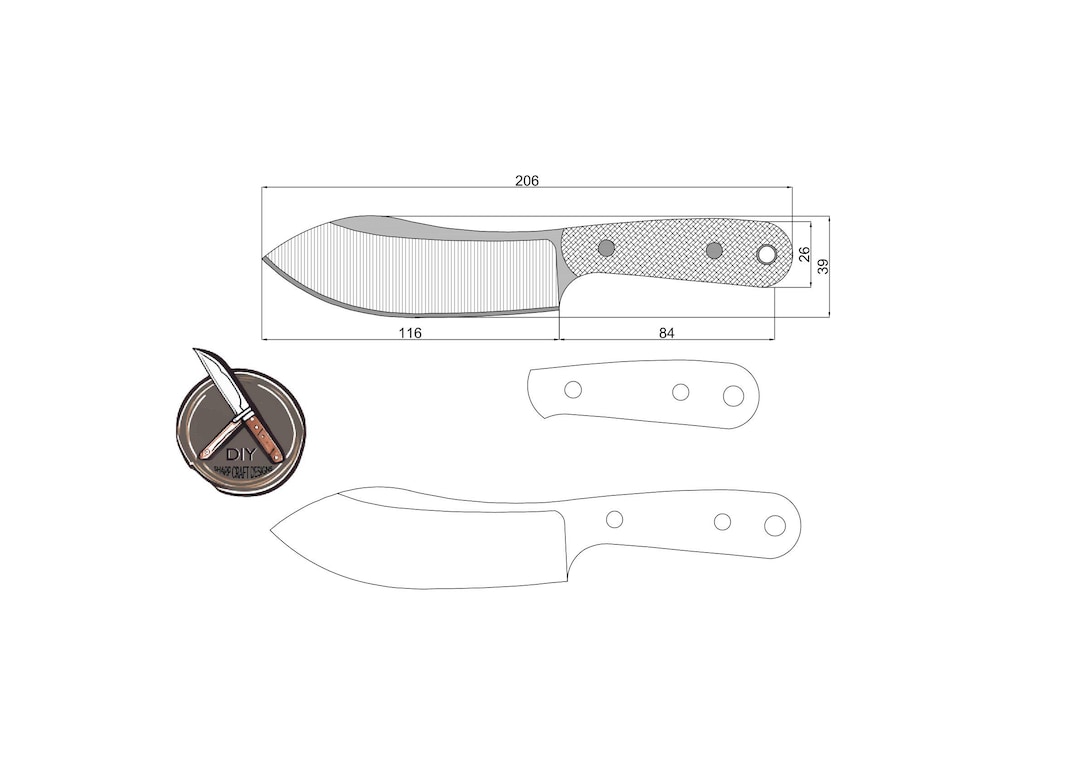 Belly Skinner Knife Template Pdf Dxf Dwg Digital File for CNC & Laser