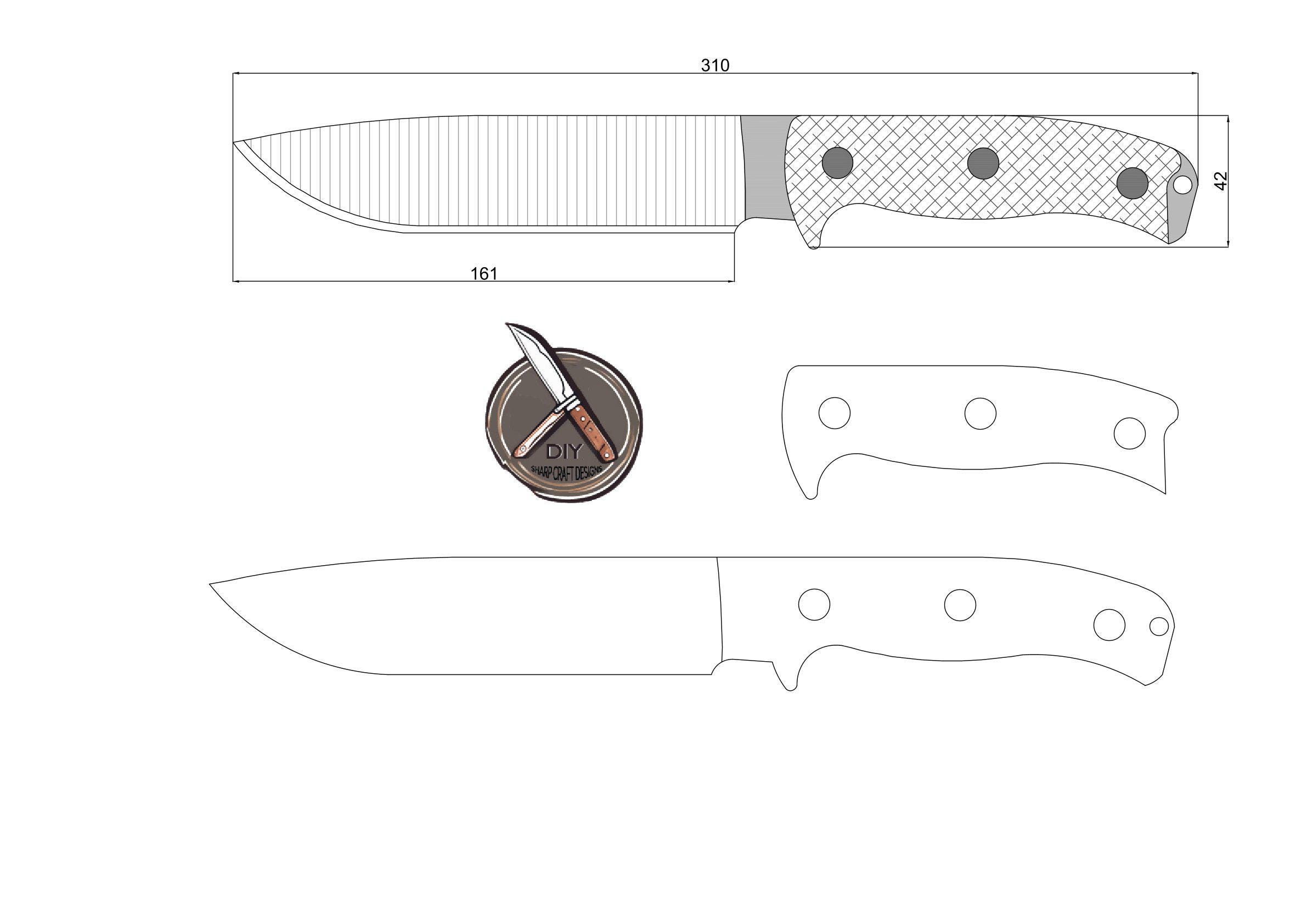 Fixed Blade Knife Template: CNC Laser Cut, Full Tang (PDF Dxf Dwg ...