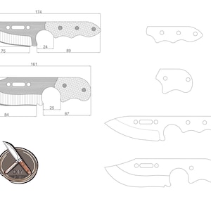 May include: A line drawing of a knife blade with measurements in inches. The blade is 7.5 inches long and 1.6 inches wide. The handle is 3.5 inches long and 2.4 inches wide. The overall length of the knife is 11.5 inches.