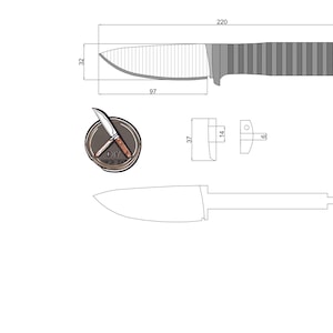Diseño de cuchillo táctico compacto / Archivos PDF, DWG y DXF / Plano de cuchillo personalizado para creadores