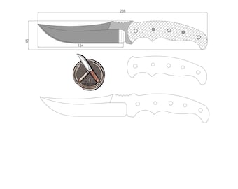 Plantilla de cuchillo de caza / Archivo digital PDF, DXF y DWG para corte láser CNC / Diseño de cuchillo con hoja de punta caída para aficionados al bricolaje