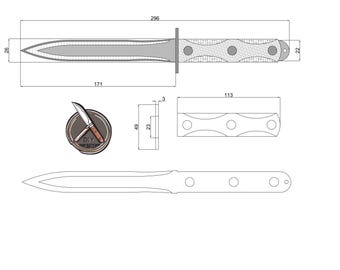 Diseño de daga de doble filo / Archivos PDF, DWG y DXF / Plano de cuchillo personalizable para artesanía de precisión