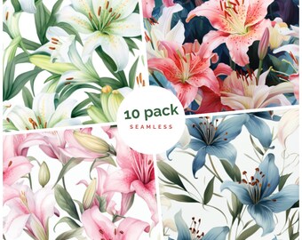 10 Water Color Floral Pattern Lilies Seamless