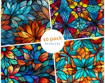 10 Stained Glass Floral Seamless Prints
