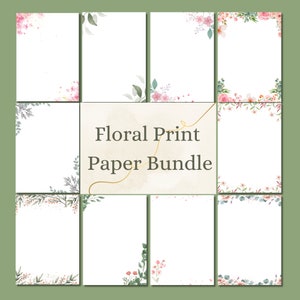 Paquete de papel con estampado floral / Estampados de flores imprimibles / Tamaño de carta A4 y EE. UU. / Papelería de 10 letras / Papel de notas digitales / tarjeta de invitación