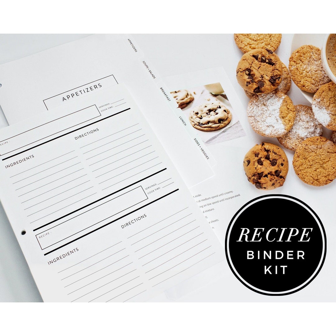 Recipe Binder Kit, Recipe Binder Dividers, 10 Index Tabs, 110 Recipe