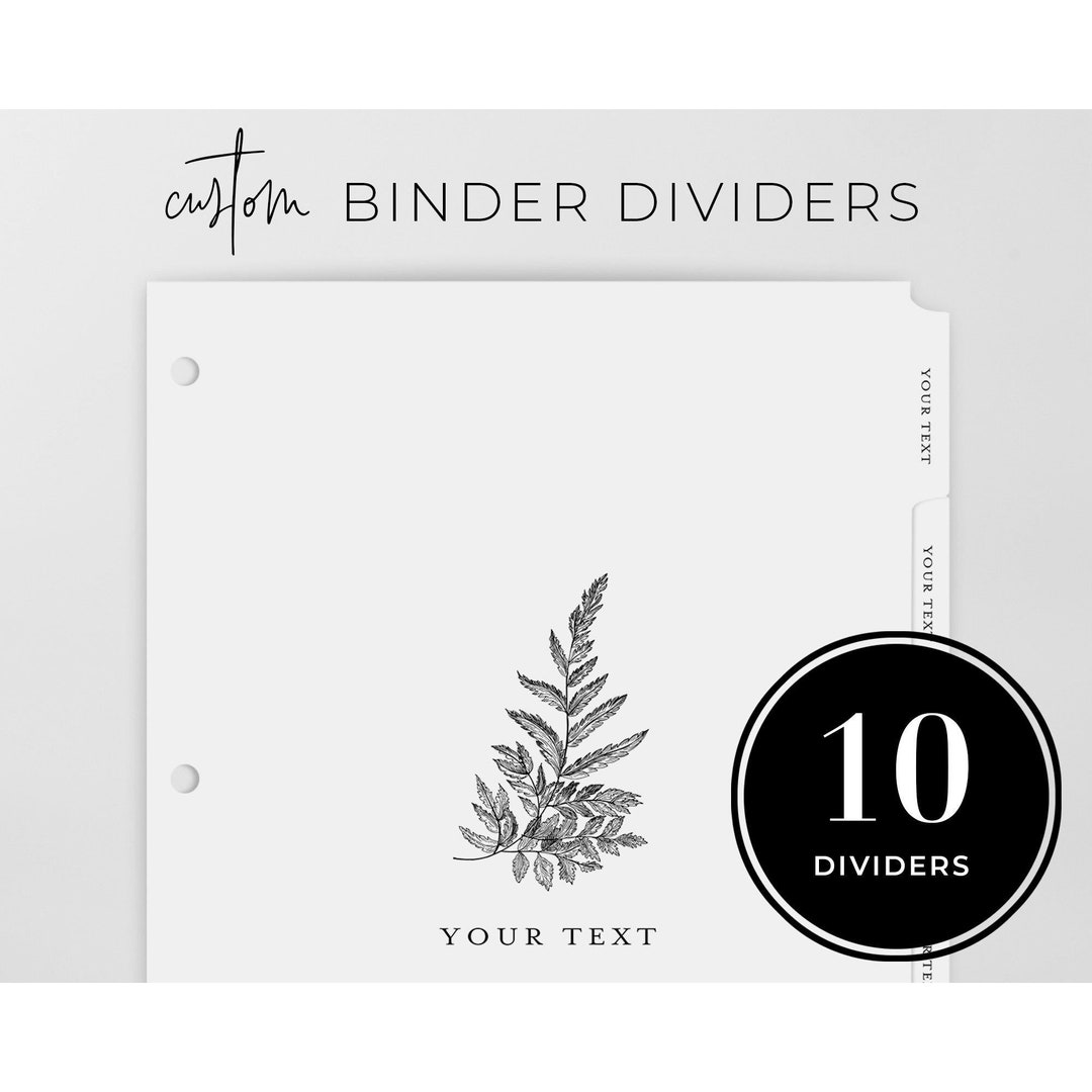 Custom Binder Divider Tabs, Custom Tabs, Recipe Binder Tabs, 10 Index
