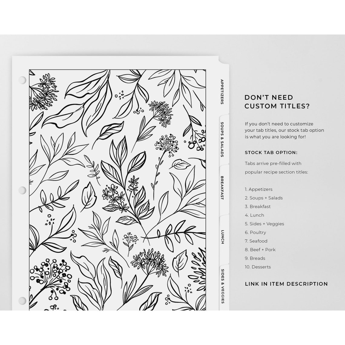 Custom Binder Divider Tabs, Custom Tabs, Recipe Binder Tabs, 10 Index