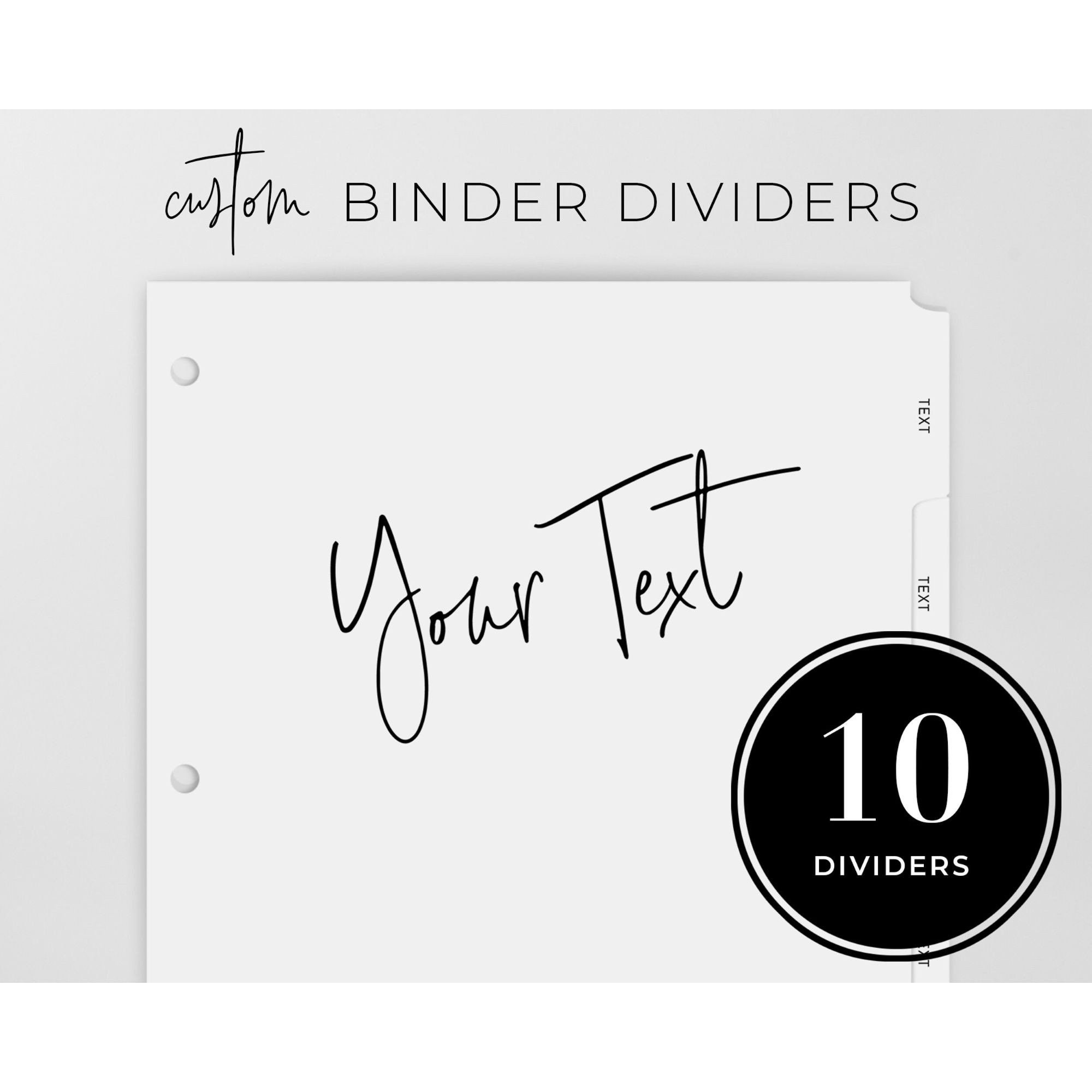 Custom Binder Divider Tabs, Custom Tabs, Recipe Binder Tabs, 10 Index