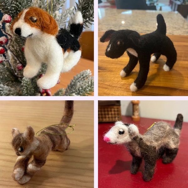 Poseable Custom Pet Needle Felted Christmas Ornament - Great gift for dog, cat, and ferret lovers!