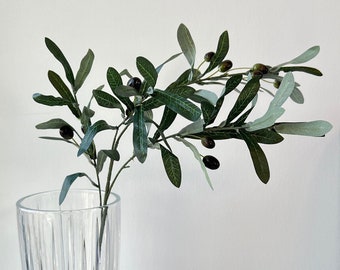 Artificial Olive Tree Branch 30" Fake Plant with Olives or No Olives, Home Wedding Office Bridal Bouquet Arrangement Decor Flower Outdoor