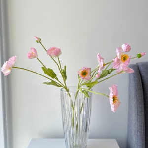 Artificial Poppy Flowers 22 4 Heads Silk Branch Long Stem, Home Wedding DIY Florals Housewarming Garden Table Party Bridal Bouquet Decor Pink