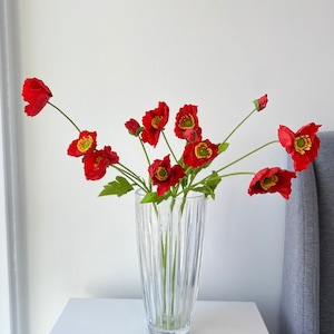 Artificial Poppy Flowers 22 4 Heads Silk Branch Long Stem, Home Wedding DIY Florals Housewarming Garden Table Party Bridal Bouquet Decor Red