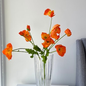 Artificial Poppy Flowers 22 4 Heads Silk Branch Long Stem, Home Wedding DIY Florals Housewarming Garden Table Party Bridal Bouquet Decor Orange