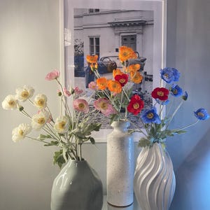 Mohn-Seidenblumen 22 "langer Stiel 3 Blumen und 1 Blütenknospenzweig Haushochzeit DIY Florals Dekor.