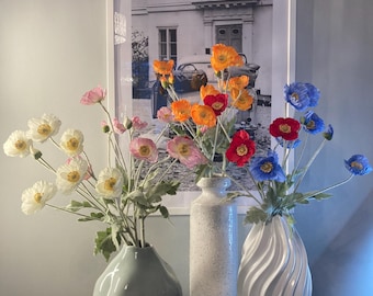 Poppy Silk  Flowers 22" Long Stem 3 Flowers and 1 Flower Bud Branch Home Wedding DIY Florals Décor.
