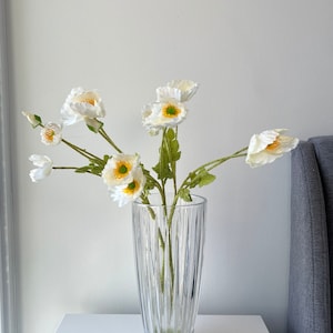 Artificial Poppy Flowers 22 4 Heads Silk Branch Long Stem, Home Wedding DIY Florals Housewarming Garden Table Party Bridal Bouquet Decor White