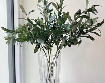 Rama de olivo artificial de 30 pulgadas con flores, con aceitunas o sin aceitunas, decoración para el hogar, arreglo interior o exterior.