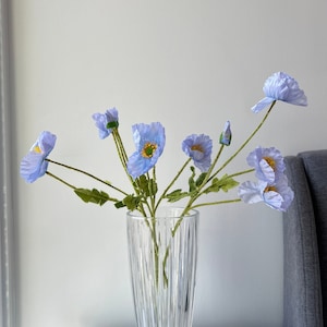 Artificial Poppy Flowers 22 4 Heads Silk Branch Long Stem, Home Wedding DIY Florals Housewarming Garden Table Party Bridal Bouquet Decor Light Blue