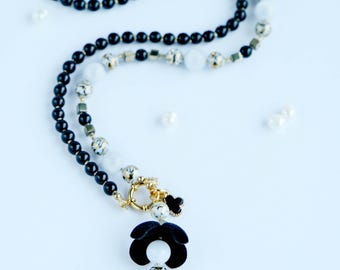 Handmade Black and White Beaded Necklace: Elegant Dress-Up Jewelry