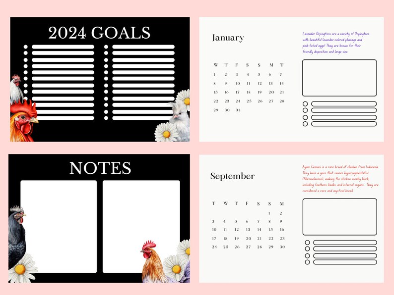 2024 Printable Chicken Calendar 2024 Monthly Wall Calendar A4 Size