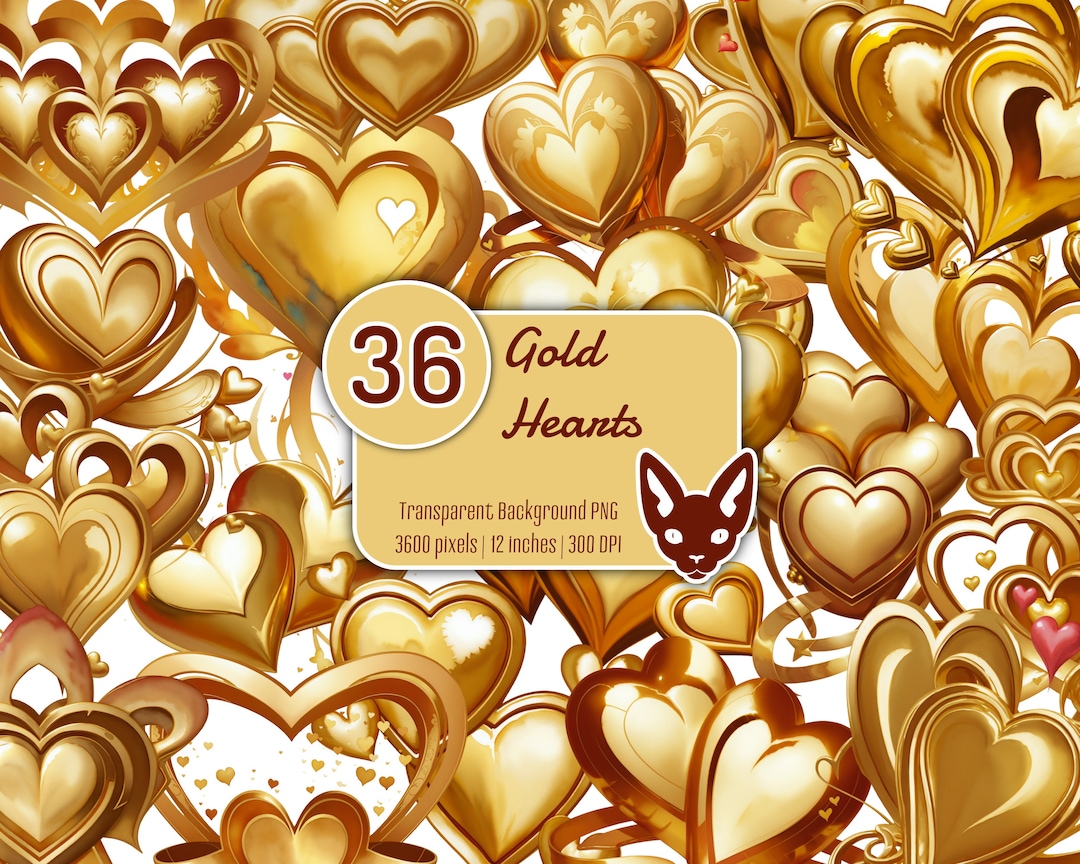 Watercolor Gold Hearts Clipart: 36 PNG Graphics (digital Download) - Etsy