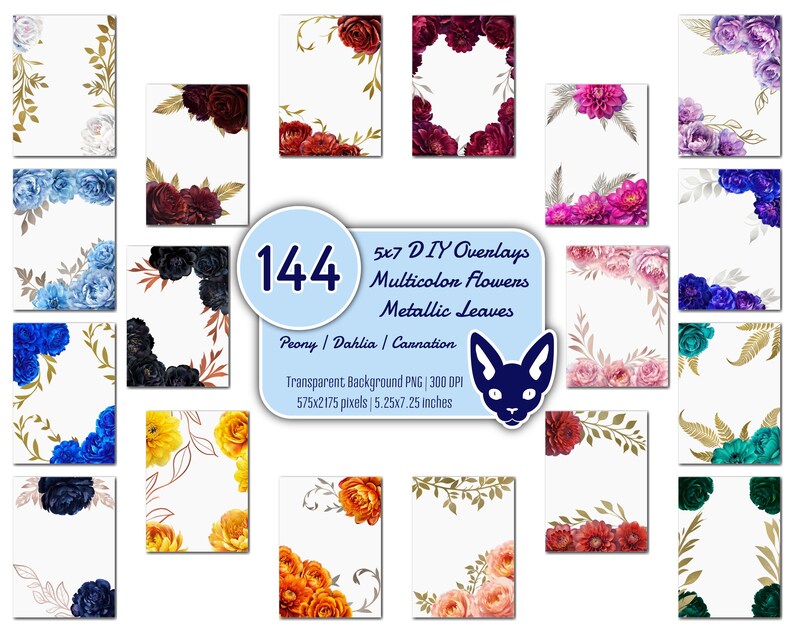 Watercolor Flower Overlays: Metallic Leaves, 5x7 Cards (144 Pngs) - Etsy