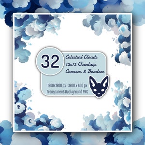 12x12&quot; Celestial Clouds Overlays Set | PNG with Transparent Background | Instant Download | Digital Clip Art | Set of 32 PNG Clip Art Files