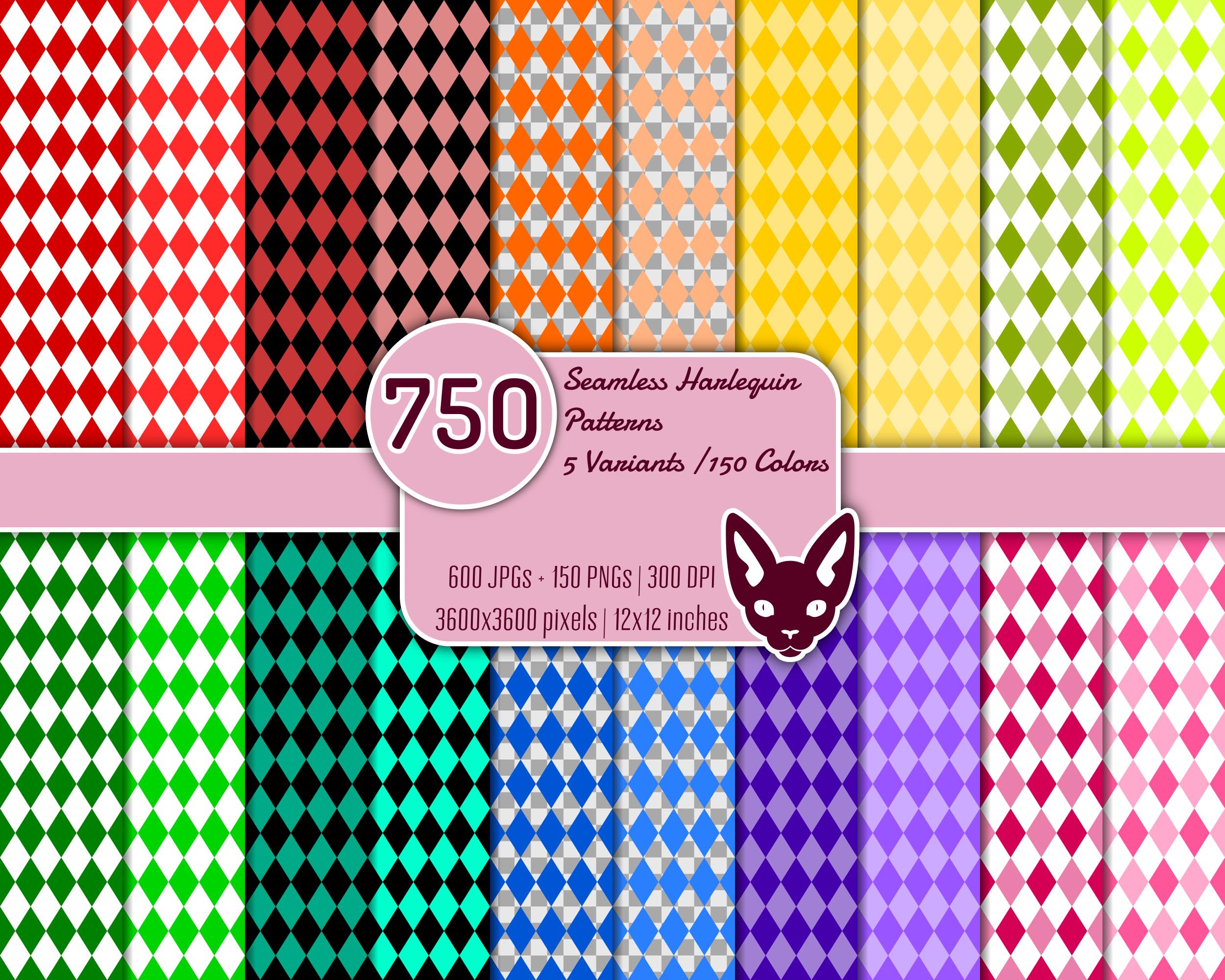 Harlequin Pattern Digital Paper: 150 Colors, Seamless JPG & PNG ...